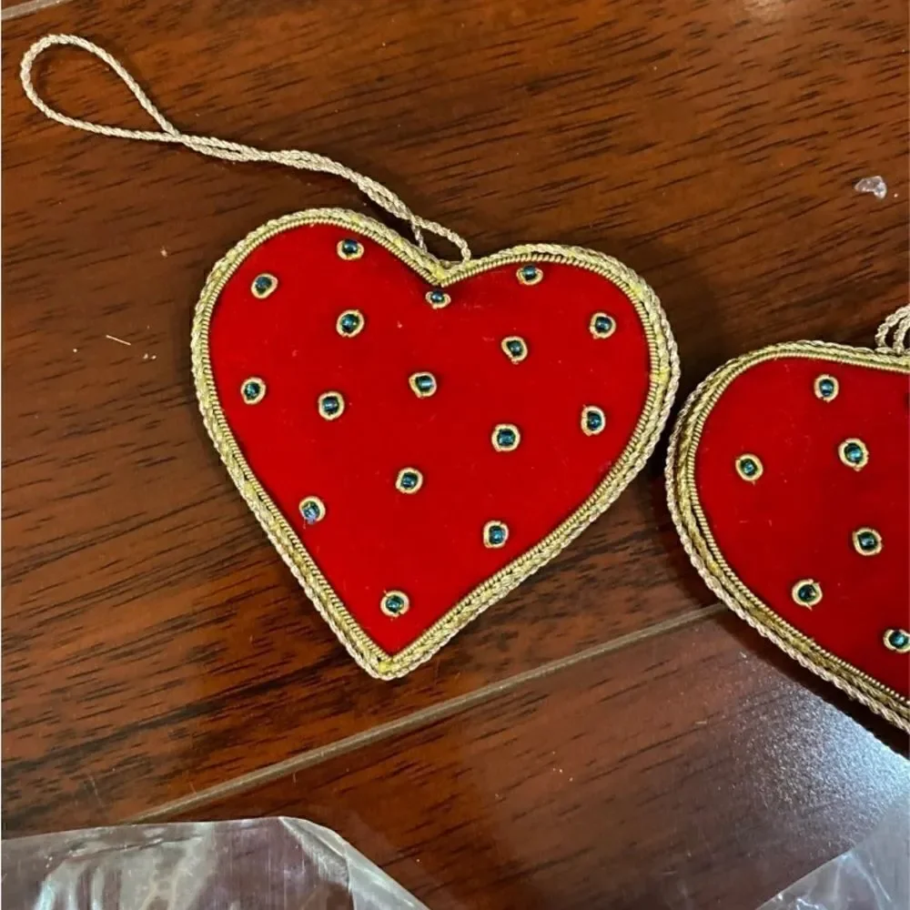 Set of 10 Red/Purple Beaded Valentines Tree Ornaments